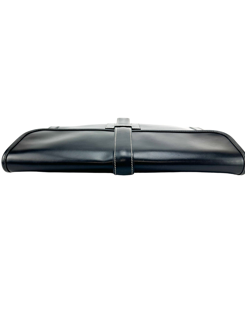 Hermès Vintage Black Box Calf Leather Jige Clutch GM