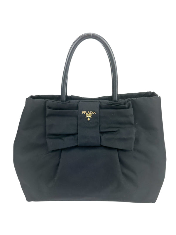 Prada Black Nylon Bow Ribbon Tote