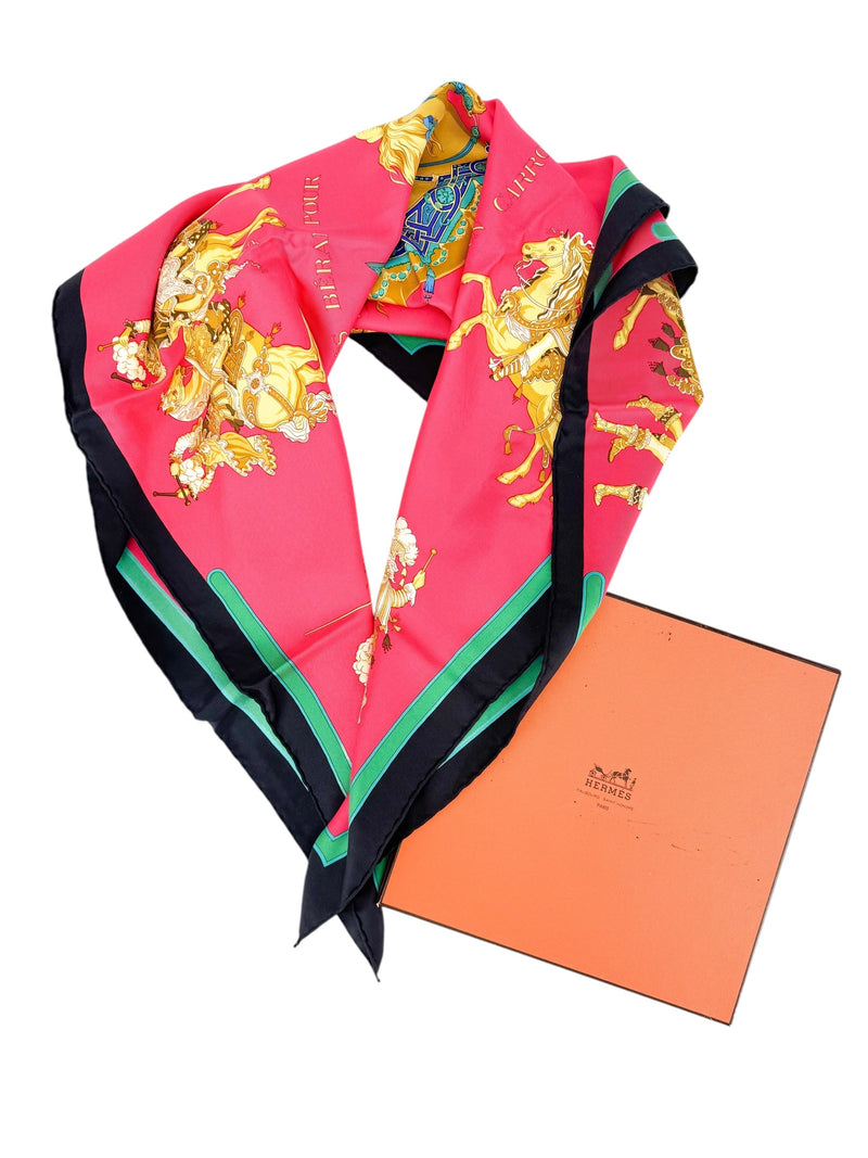 Hermès Red Carousel 90cm Silk Scarf (Full Set)