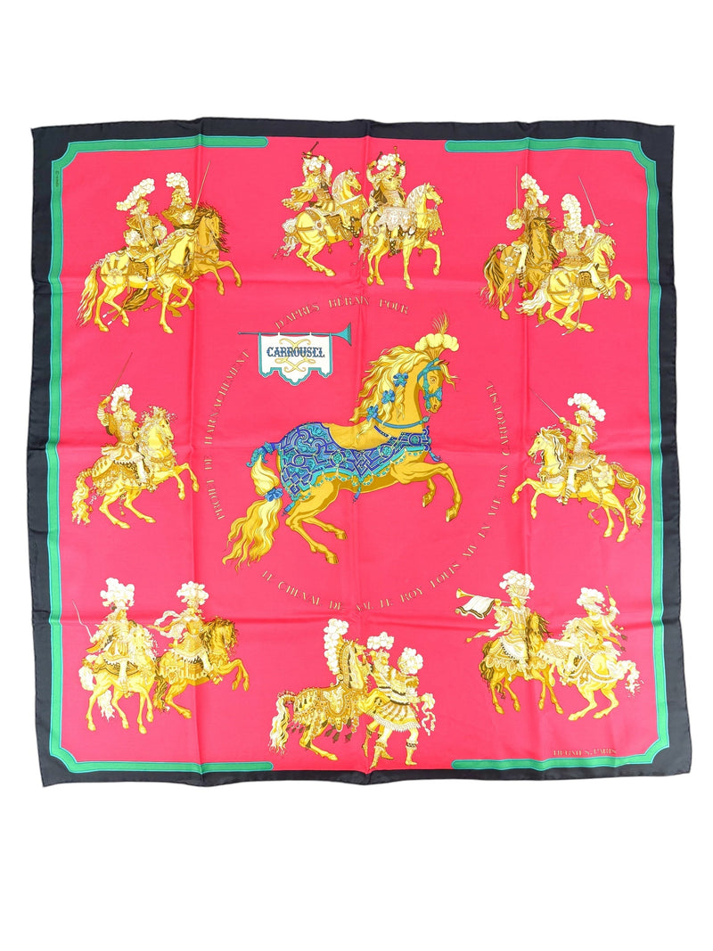 Hermès Red Carousel 90cm Silk Scarf (Full Set)