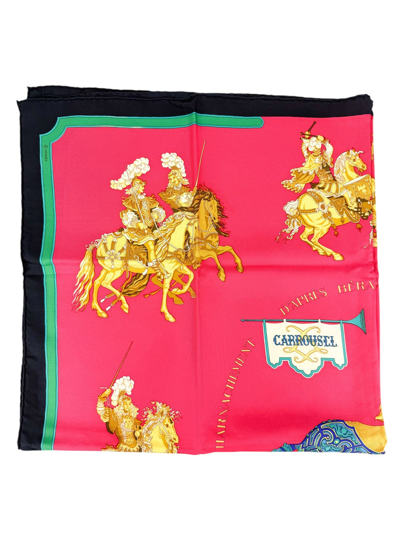 Hermès Red Carousel 90cm Silk Scarf (Full Set)