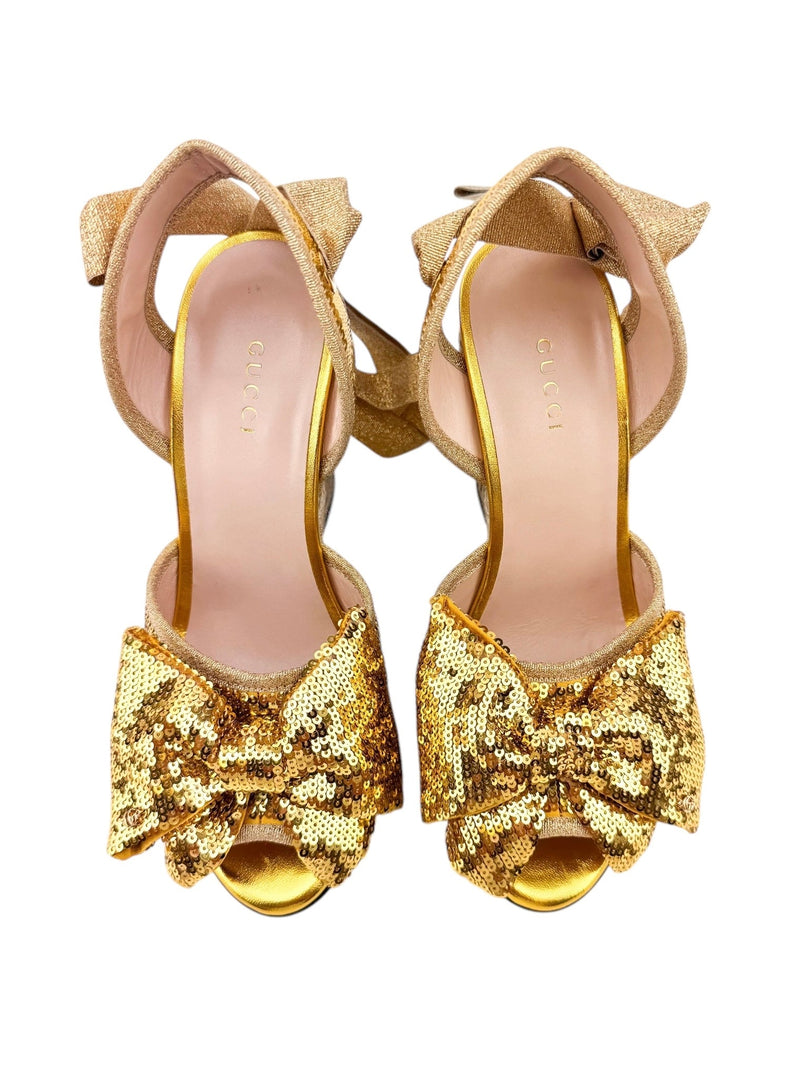 Gucci Gold Sequin Wedge Espadrilles Size 37.5