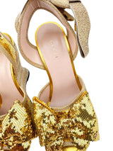 Gucci Gold Sequin Wedge Espadrilles Size 37.5