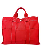 Hermes Red Canvas Her MM Tote Bag