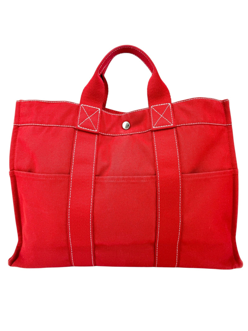 Hermes Red Canvas Her MM Tote Bag