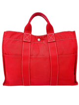 Hermes Red Canvas Her MM Tote Bag