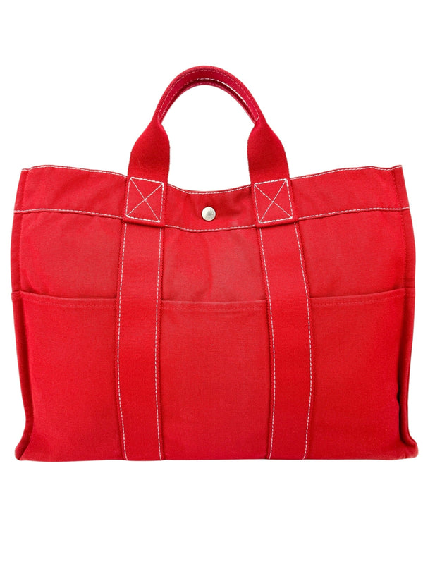 Hermes Red Canvas Her MM Tote Bag