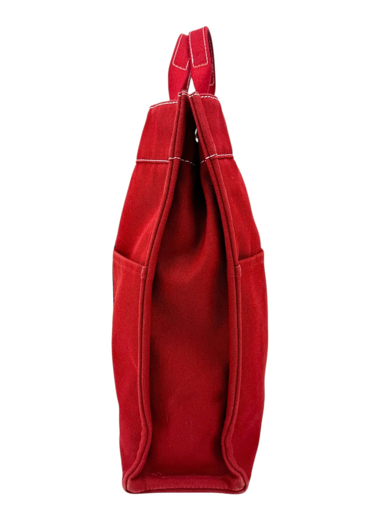 Hermes Red Canvas Her MM Tote Bag