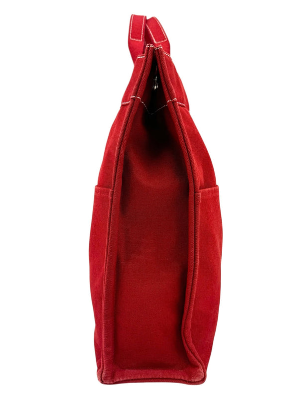 Hermes Red Canvas Her MM Tote Bag