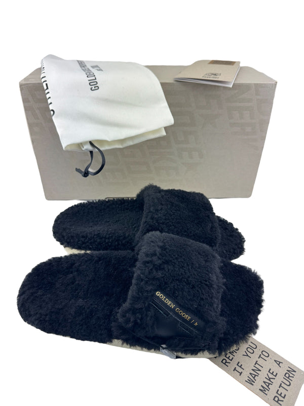 Golden Goose Black Shearling Poolstar Slides Size 37