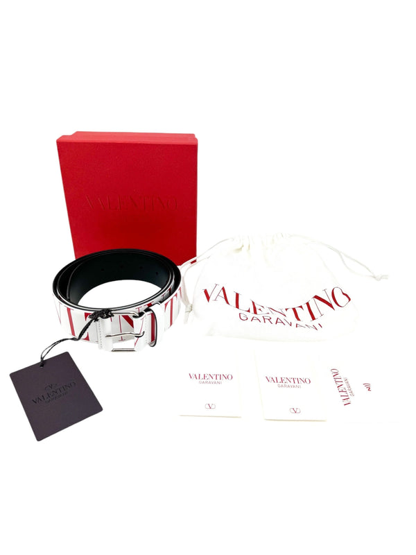 Valentino White Leather Logo Belt