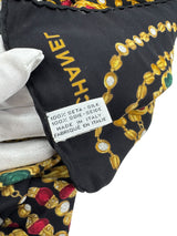 Chanel Black Silk Jewels Scarf 90cm