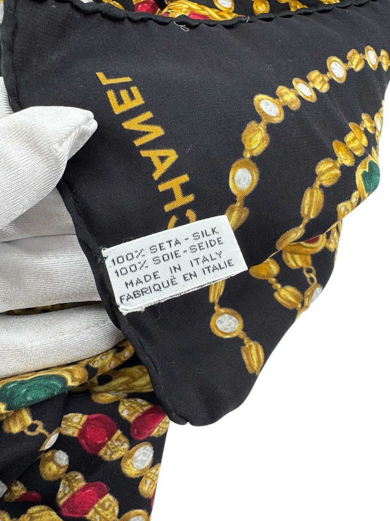Chanel Black Silk Jewels Scarf 90cm