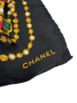 Chanel Black Silk Jewels Scarf 90cm