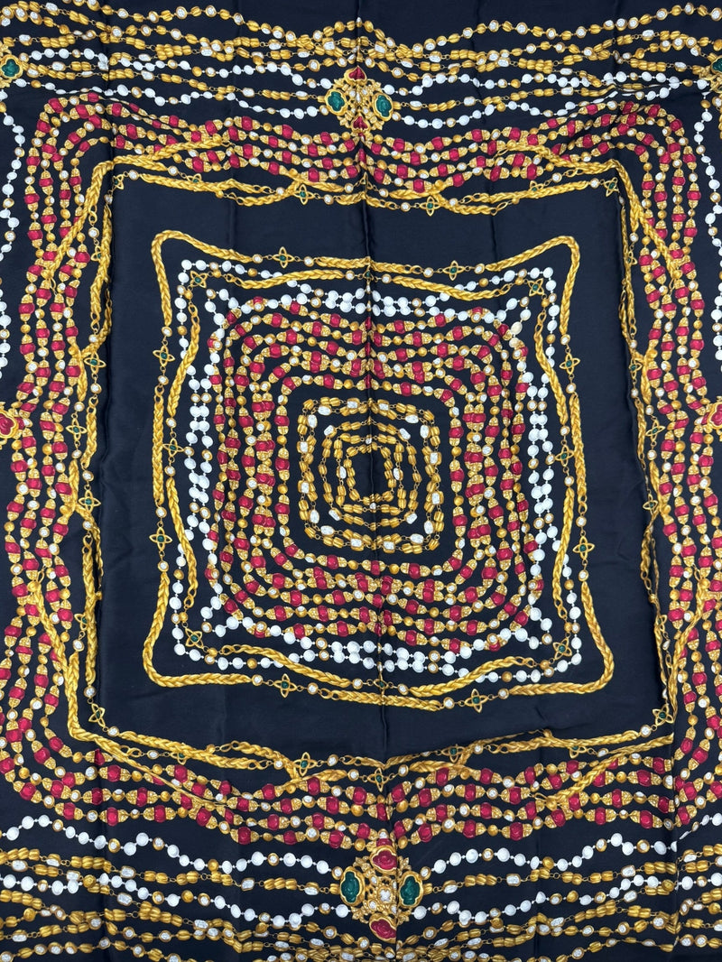 Chanel Black Silk Jewels Scarf 90cm