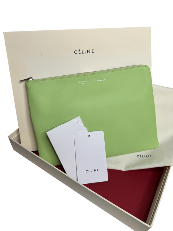 Celine Green Leather Solo Clutch Bag