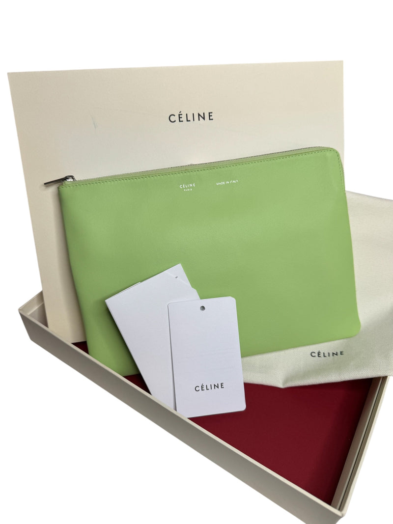 Celine Green Leather Solo Clutch Bag