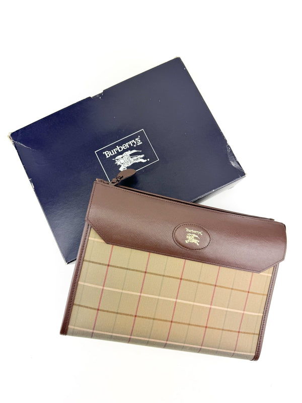 Burberry Khaki Canvas Vintage Clutch