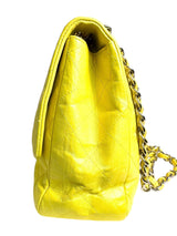 Chanel Yellow Leather Quilted Large Flap Handbag