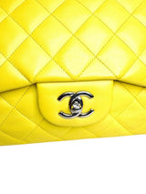 Chanel Yellow Leather Quilted Large Flap Handbag