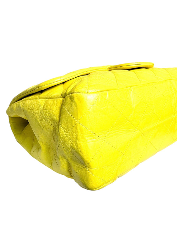 Chanel Yellow Leather Quilted Large Flap Handbag