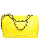 Chanel Yellow Leather Quilted Large Flap Handbag