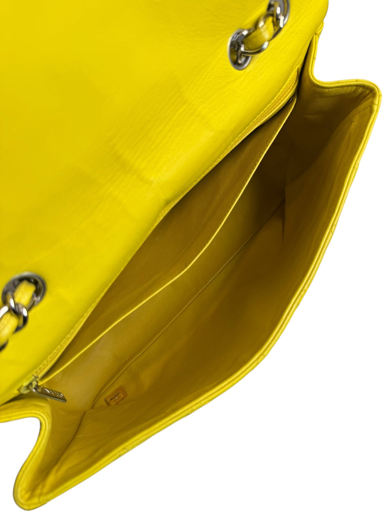 Chanel Yellow Leather Quilted Large Flap Handbag