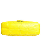 Chanel Yellow Leather Quilted Large Flap Handbag