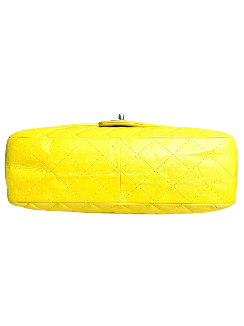 Chanel Yellow Leather Quilted Large Flap Handbag