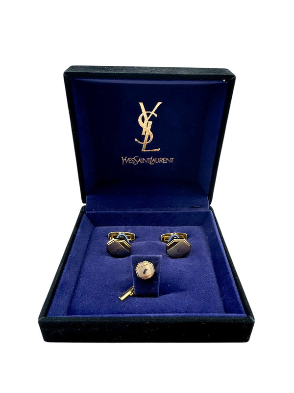 Yves Saint Laurent Two-Toned Cufflinks & Tie Tack Set