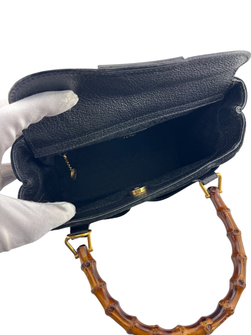 Gucci Black Suede Bamboo Business Bag