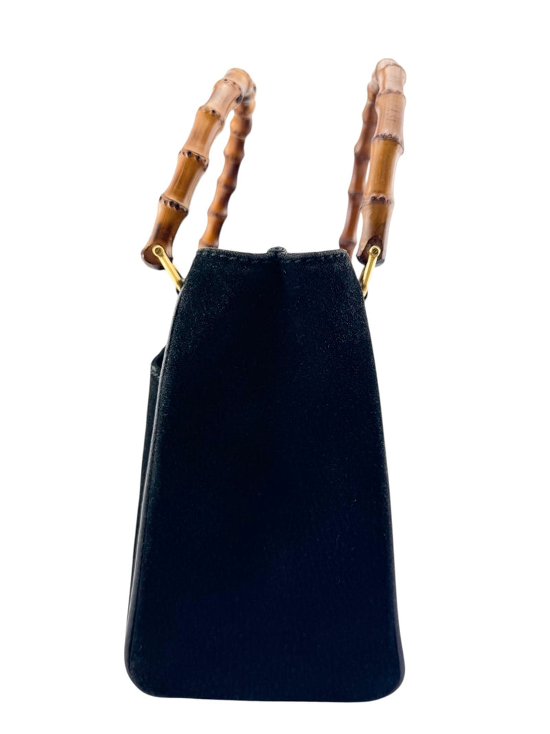 Gucci Black Suede Bamboo Business Bag