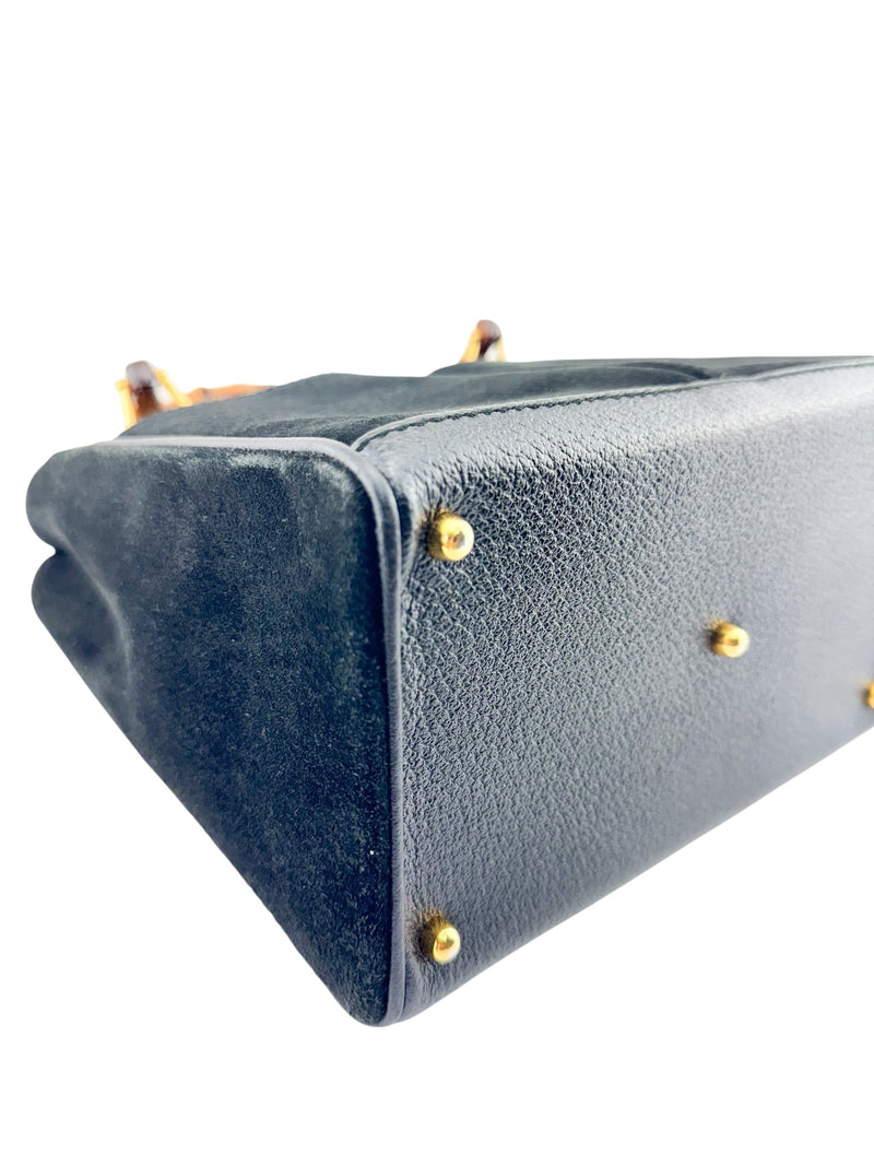 Gucci Black Suede Bamboo Business Bag