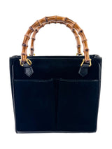 Gucci Black Suede Bamboo Business Bag
