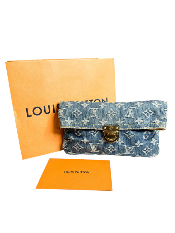Louis Vuitton Blue Denim Clutch Bag