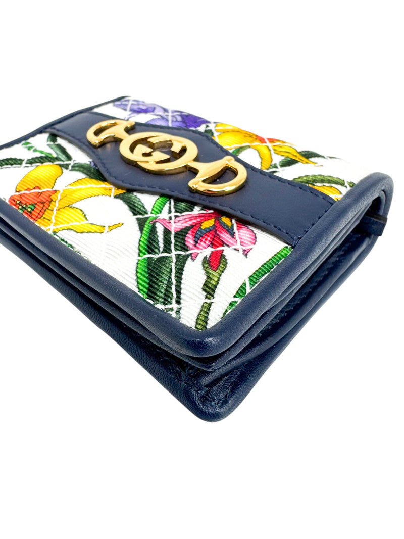 Gucci White Canvas Flora Compact Bifold Wallet