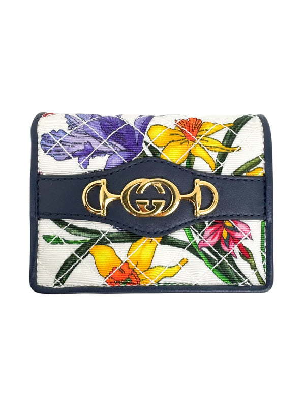Gucci White Canvas Flora Compact Bifold Wallet
