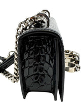 Alexander McQueen Black Croc Embossed Jewelled Knuckle Crossbody Bag