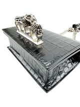 Alexander McQueen Black Croc Embossed Jewelled Knuckle Crossbody Bag