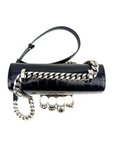 Alexander McQueen Black Croc Embossed Jewelled Knuckle Crossbody Bag
