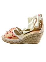 Gucci Beige Raffia GG Ankle Wrap Wedge Size 36