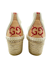 Gucci Beige Raffia GG Ankle Wrap Wedge Size 36