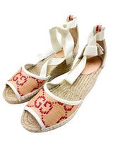 Gucci Beige Raffia GG Ankle Wrap Wedge Size 36