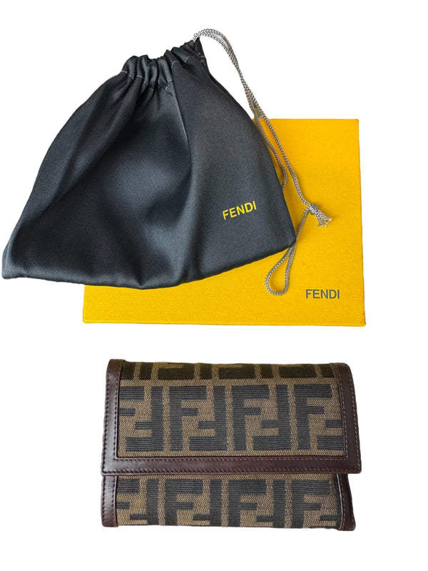 Fendi Brown Zucca Tri-Fold Wallet (Full Set)