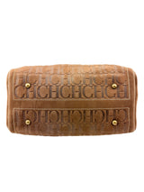 Carolina Herrera Brown Suede Leather Logo Boston Bag