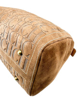 Carolina Herrera Brown Suede Leather Logo Boston Bag