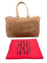 Carolina Herrera Brown Suede Leather Logo Boston Bag