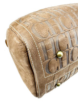 Carolina Herrera Brown Suede Leather Logo Boston Bag