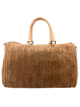 Carolina Herrera Brown Suede Leather Logo Boston Bag