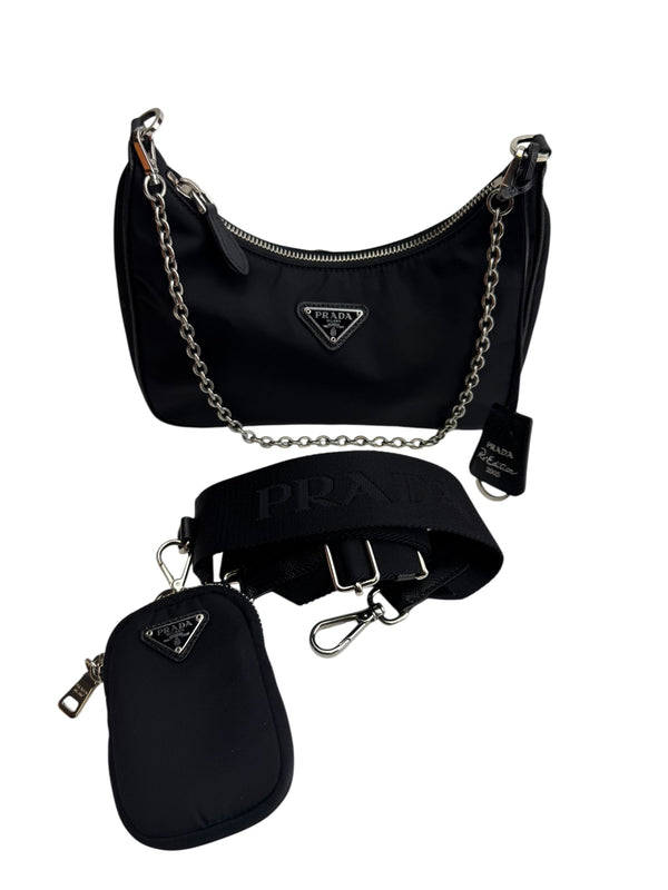 Prada Black Nylon Reissue Shoulder Handbag